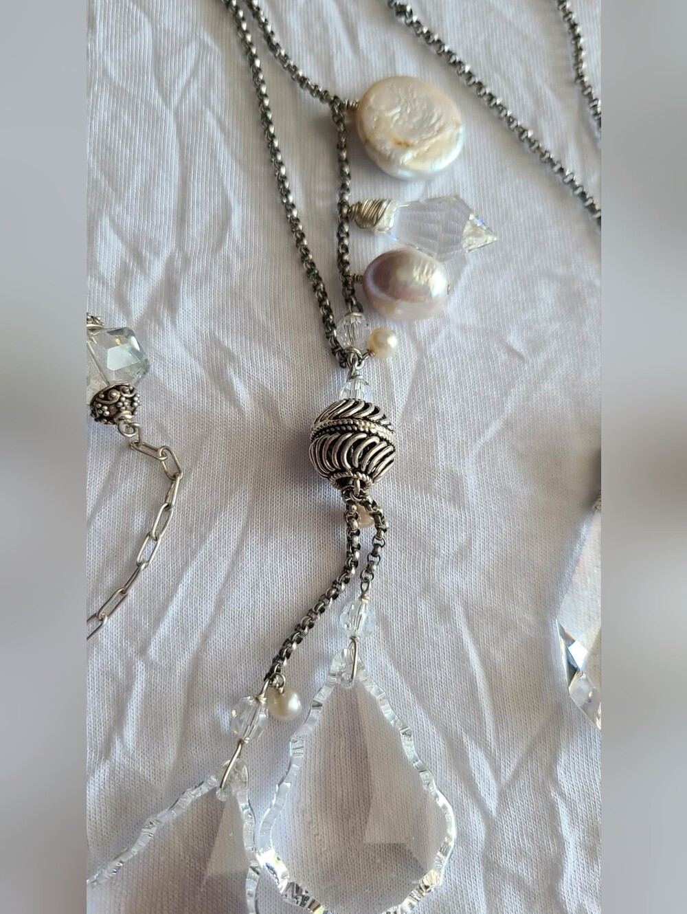 4 Handcrafted Clear Crystal and Silver Women's Necklace Set - Elegant Sparkle - Picture 3 of 6
